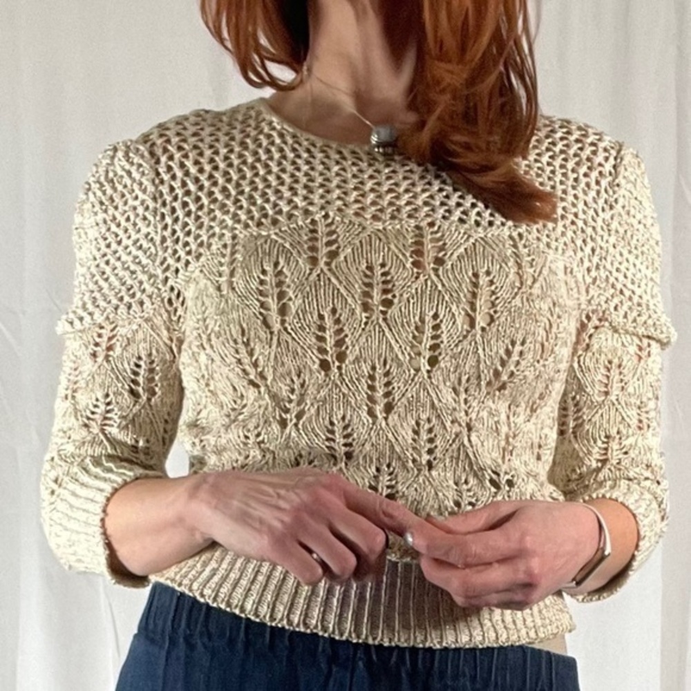 Vintage Cream Open-Knit Pullover Sweater